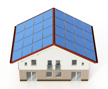 太阳能电池板安装在屋顶上。3d 插图