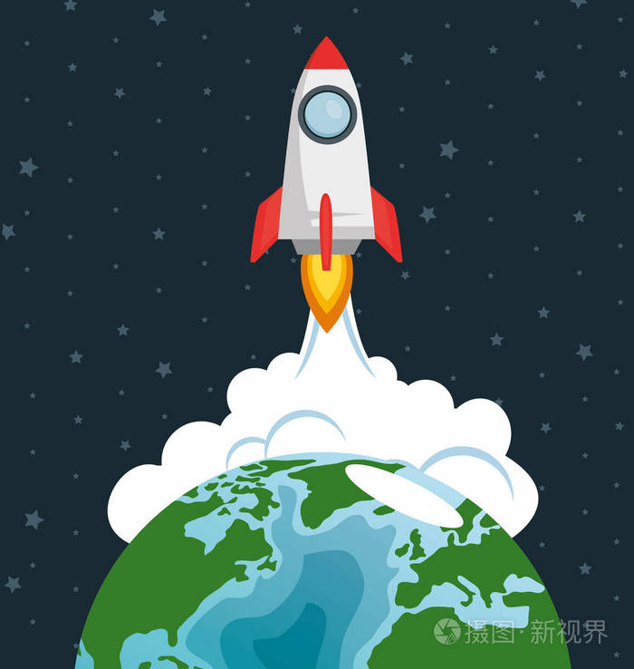 发射火箭与地球行星插画-正版商用图片0upbkz-摄图新视界