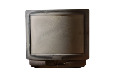 在白色背景上孤立的旧的灰尘电视
