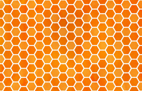 水彩橙色几何梳子模式。六角网格设计