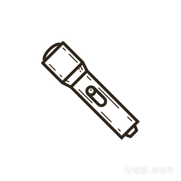 黑白简单矢量线艺术手电筒图标