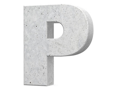 具体大写字母 P 在白色背景被隔绝。3d 渲染插图