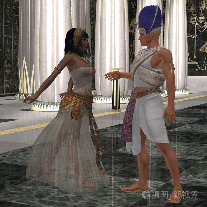 美丽的法老的妻子在他的宝座间为他跳舞埃及的古老王国的支柱
