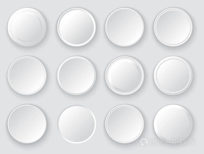 白色圆圈.抽象磁盘帧.圆形按钮集