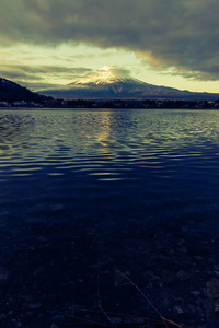 川谷富士山和川口湖的复古色调图像