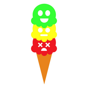 矢量卡通卡片与滑稽的食物字符例证。可爱的冰淇淋锥在白色背景下隔离。矢量插图
