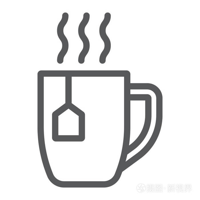 茶杯线图标, 饮料和饮料, 杯子标志, 矢量图形, 一个白色背景的线性