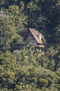 美丽的绿色大西洋雨林景观与丛林小屋在 Itatiaia 国家公园, 塞拉大 Mantiqueira, 里约热内卢, 巴西