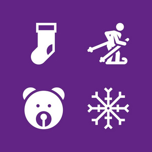 冬季图标集与滑雪, 雪花和熊矢量图标的网页和平面设计