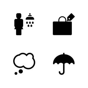 时尚图标集。思考, 雨伞和购物袋矢量图形设计和网页图标