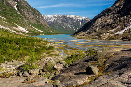 挪威 Jostedalsbreen 国家公园 Nigardsbreen 冰川前的湖泊