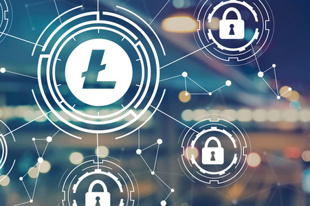 城市灯光模糊的 Litecoin 安全主题