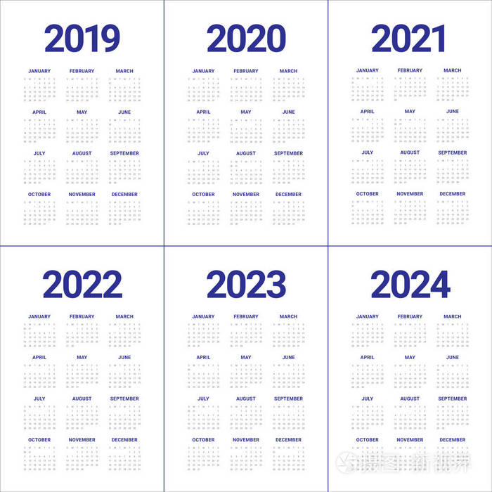 2021和2022,2020.2021图片 年2019 2020 2021 2022 2023 2024 月历矢量设计模板