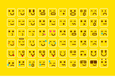 矢量黄色的微笑图标集。emoji 表情.表情符号面孔, 矢量例证艺术