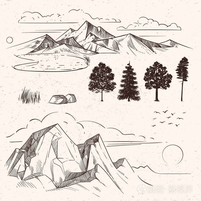 手绘山脉, 山峰云