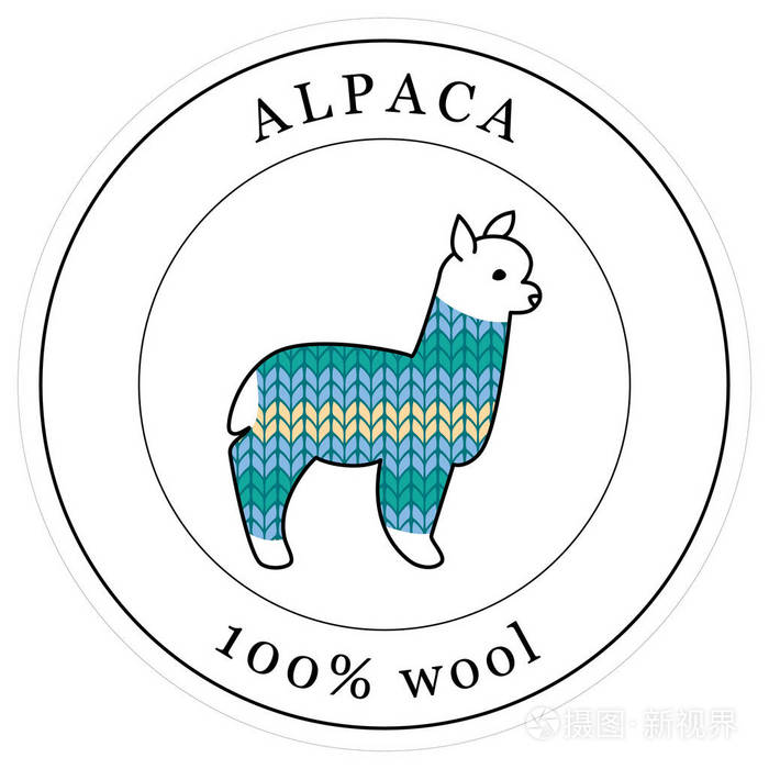 白色背景羊驼羊毛圆形标签