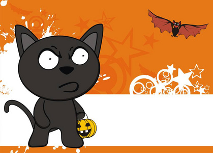 可爱的黑猫卡通万圣节背景矢量格式