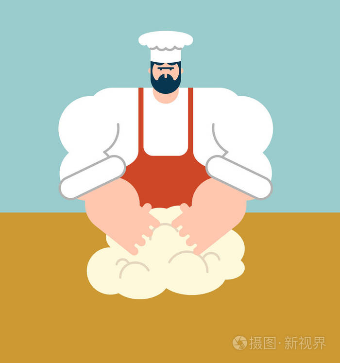 厨师面团揉捏.贝克的厨师.矢量图