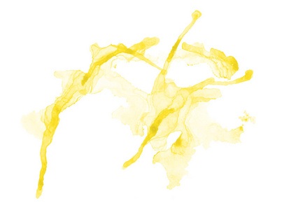 黄色水彩斑点被隔绝在白色背景。美丽的水彩设计元素。抽象背景
