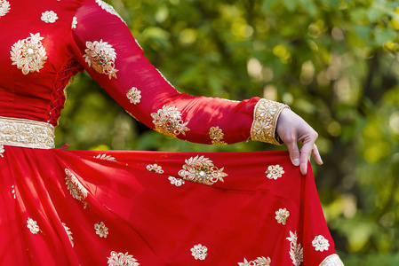 印度妇女穿着传统的纱丽，在印度的一座公园