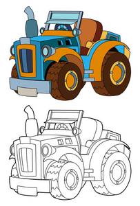 卡通农场拖拉机与着色页