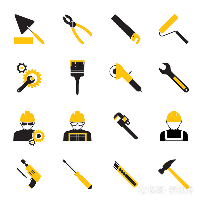 建筑工人和工具图标