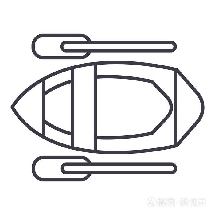 皮划艇矢量线图标, 标志, 插图背景,可编辑笔触