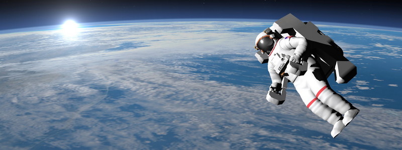 宇航员或宇航员飞经地球三维渲染