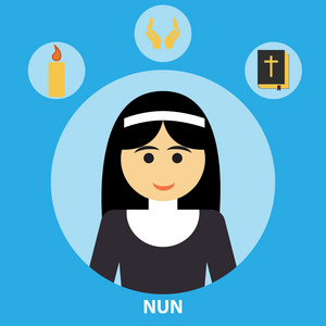 修女在平面样式的图标