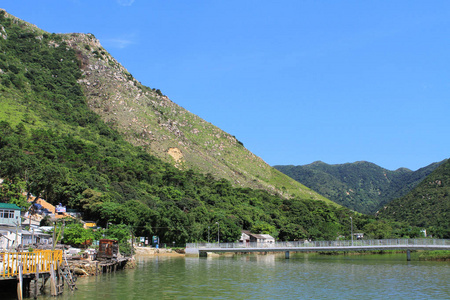 夏山景观。美丽的湖山