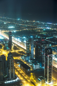 迪拜市区夜景，城市灯光，