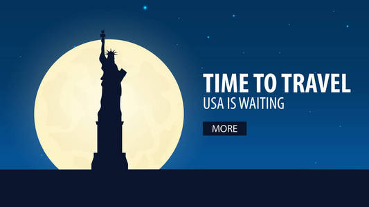 时间旅行。去美国旅游。美国正在等待。矢量图