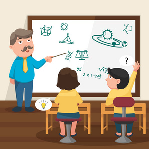 老师教他的学生们在教室里图