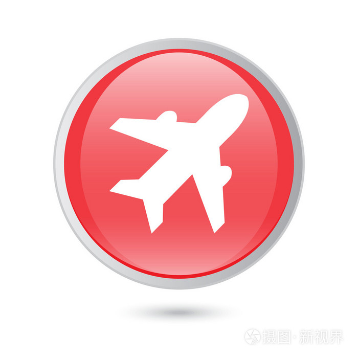 飞机标志.平面符号.旅行图标.飞行平面标签.有光泽的红色按钮