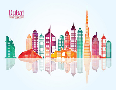 迪拜城市天际线详细的剪影
