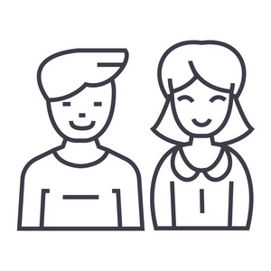 男人和女人，矢量线图标，标志，背景，可编辑的笔画的插图