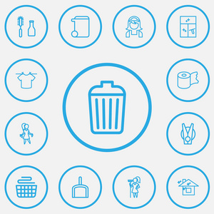 13 可编辑卫生大纲图标的设置。包括符号垃圾箱 垃圾桶 工具等。可用于 Web 移动 Ui 和数据图表设计