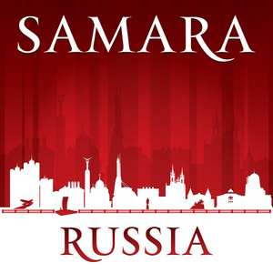 萨马拉俄罗斯城市天际线轮廓红色背景