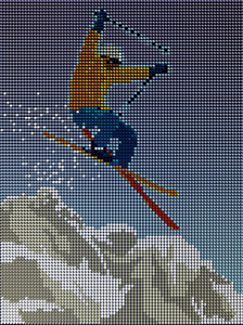 跳上山的滑雪者