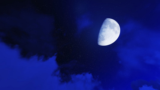 夜晚星星在天空和云与月亮