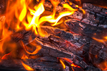 燃烧煤和火焰的烧烤背景