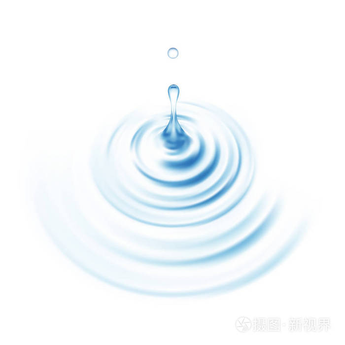 现实的透明下降和圈涟漪上孤立的背景设置.矢量图
