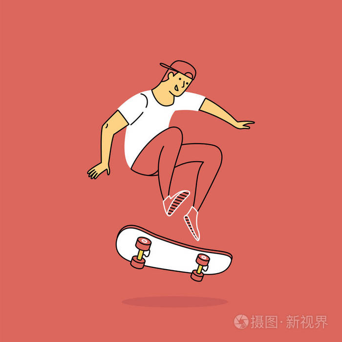 做一个跳跃技巧滑板.矢量图