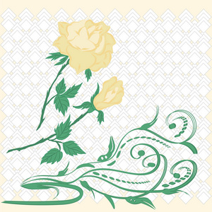 黄玫瑰装饰镂空浅色背景艺术创意现代矢量图