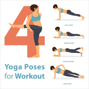 图 4 瑜伽瑜伽姿势女性数字一组构成为在平面设计中的锻炼。矢量