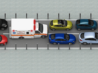 救护车在交通堵塞顶视图