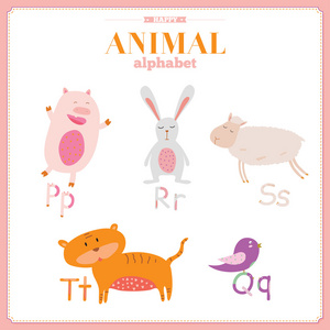 可爱又搞笑的动物园字母表。p r s t q 字母