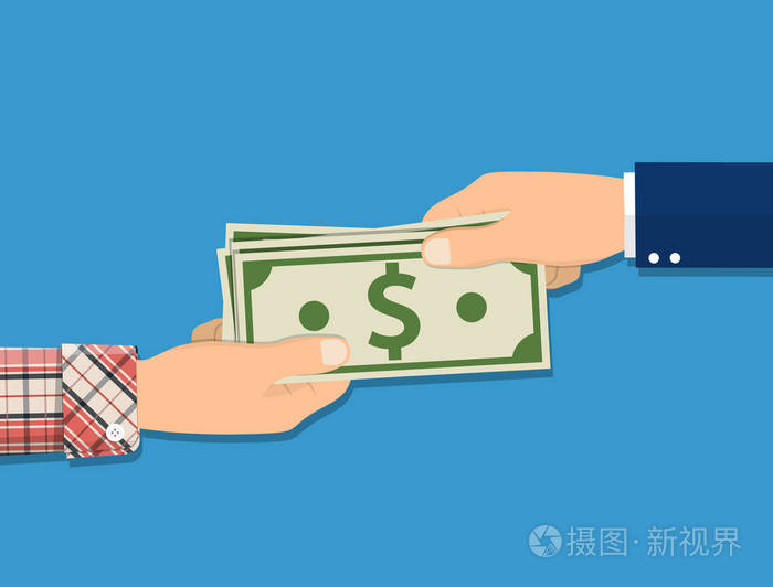 人类手拿钱给另一只手