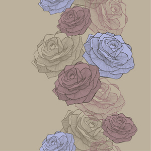 矢量图。无缝壁纸用蓝色和粉红色的玫瑰