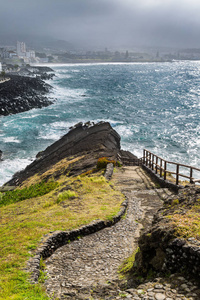 海洋海岸骚流氓在圣米格尔岛上的观点